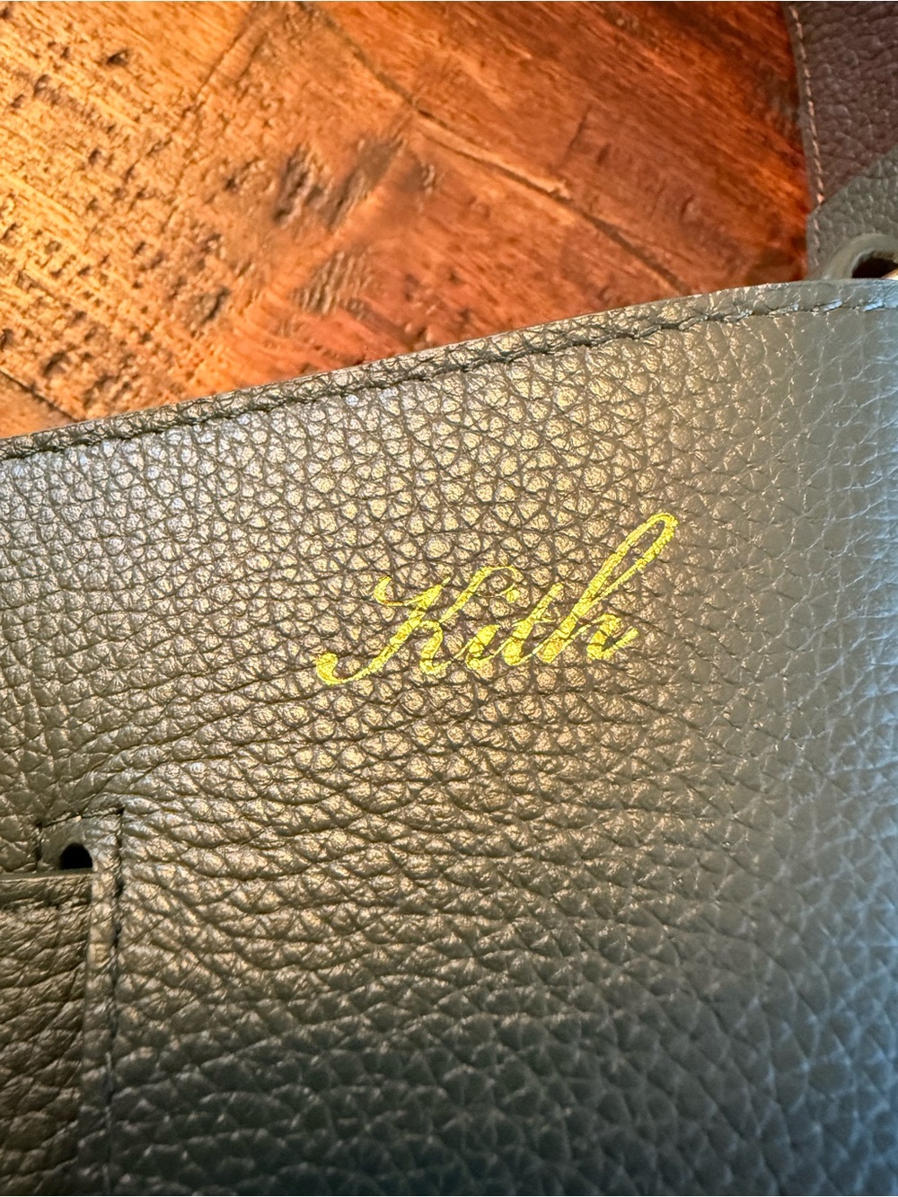 Kith Black Pebbled Leather Shoulder Bag with Gold Script Logo
